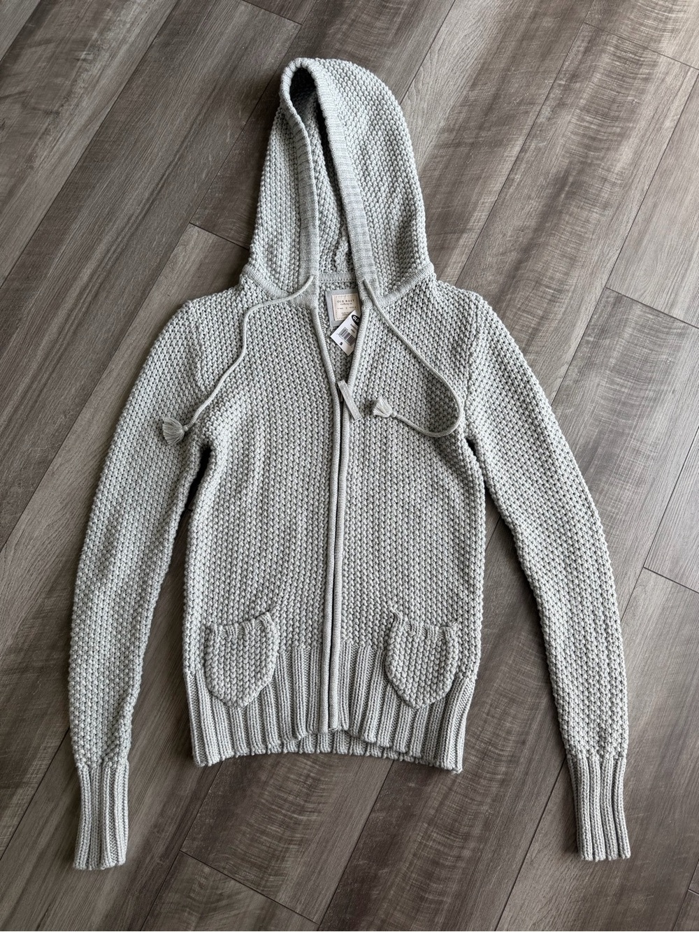 NWT Vtg Y2K Old Navy Gray Knitted Full Zip Hooded Jacket Womens Sz S 100% Cotton